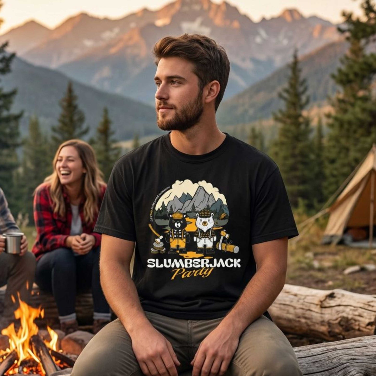 Slumberjack Party T-Shirt — Outdoor Pee Lumberjack Mountain Bears Graphic Tee
