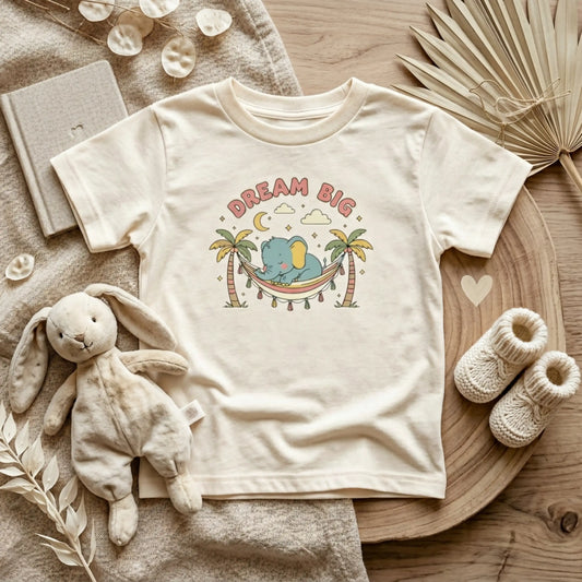 "Dream Big" Toddler Tee — Elephant Hammock Sleeping Graphic