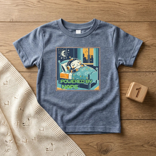 "Powered by Naps" Toddler Tee — Cute Sleepy Robot Android Graphic T-Shirt