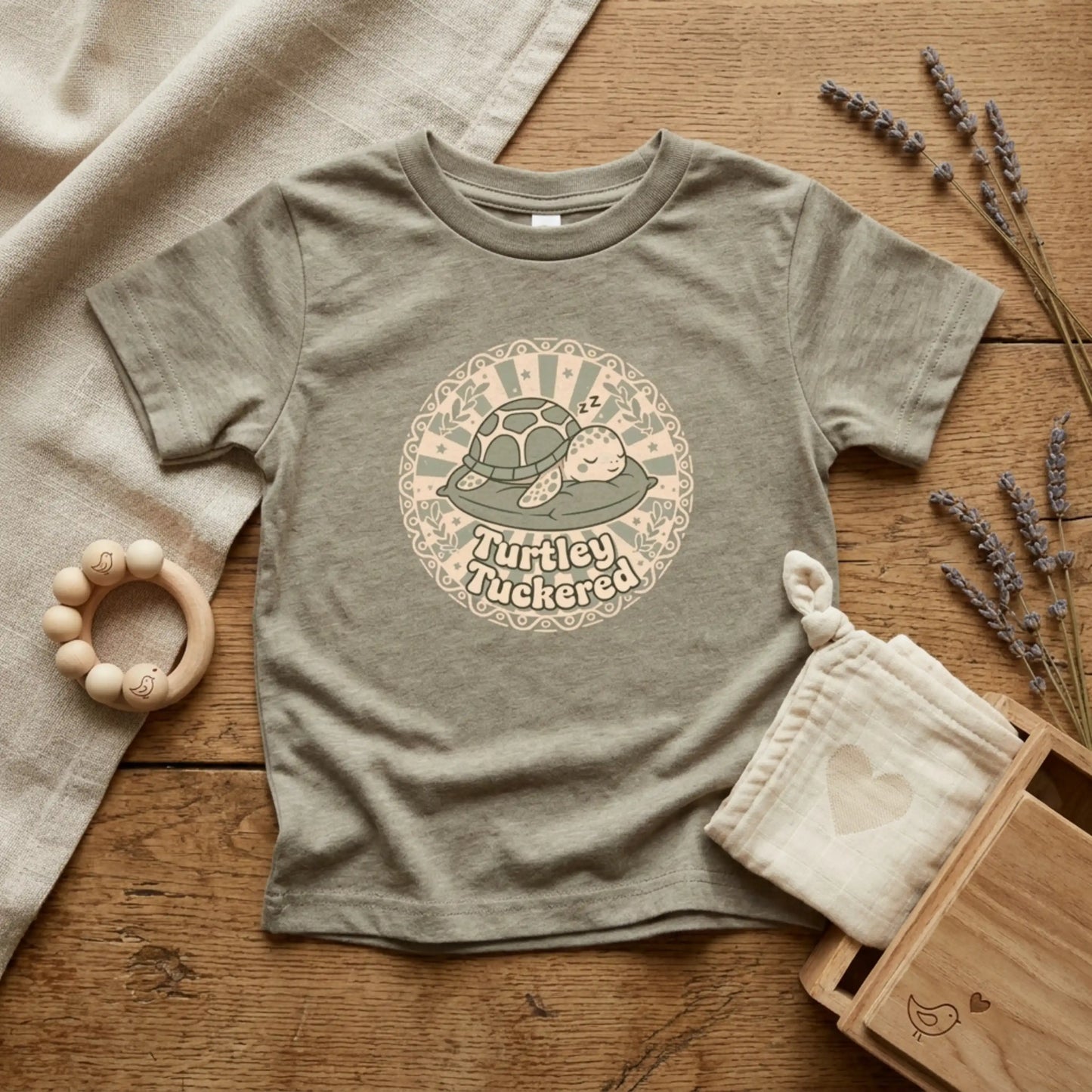 "Turtley Tuckered" Toddler Tee —  Cute Nap-Time Turtle Graphic Shirt