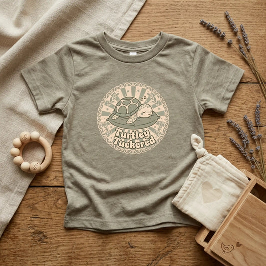 "Turtley Tuckered" Toddler Tee —  Cute Nap-Time Turtle Graphic Shirt