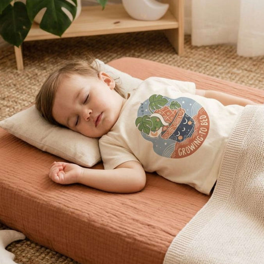 "Growing To Bed" Toddler Tee — Cute Sleeping Plant Pot Graphic