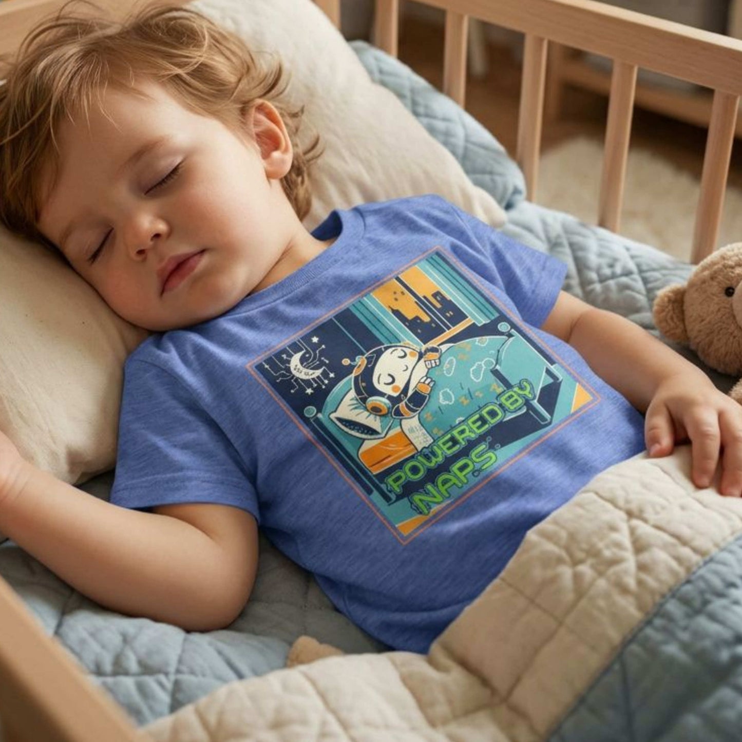 "Powered by Naps" Toddler Tee — Cute Sleepy Robot Android Graphic T-Shirt
