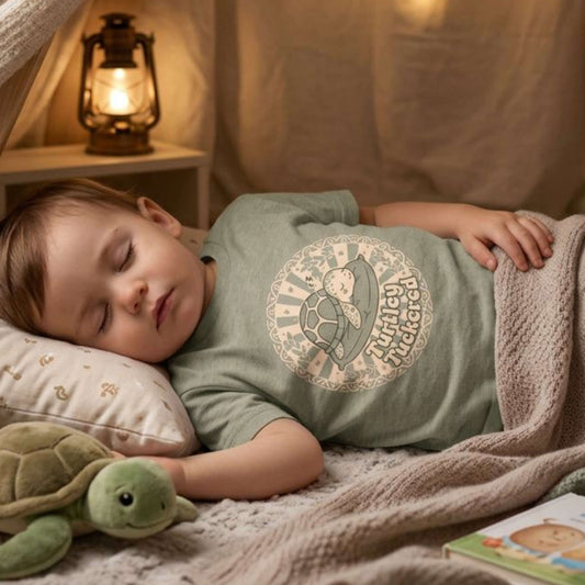 "Turtley Tuckered" Toddler Tee —  Cute Nap-Time Turtle Graphic Shirt