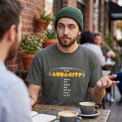 "The Audacity" (What's Wrong With People?) Graphic Tee  — Fictional Band Headphones T-Shirt