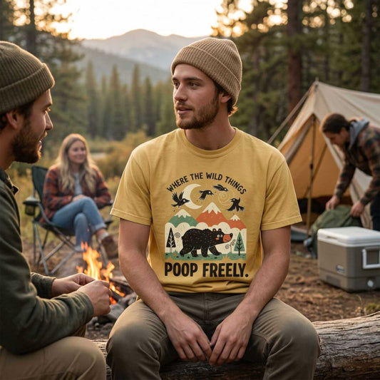 "Where the Wild Things Poop Freely" T-Shirt - Nature Wildlife Outdoors Bird Bear Graphic Tee