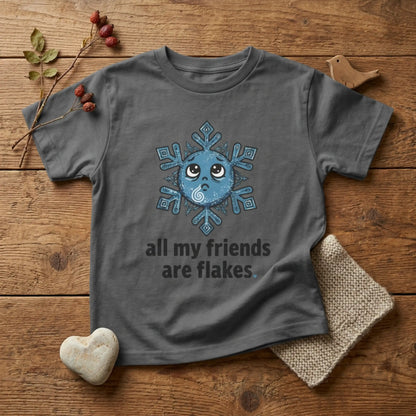 "All my friends are flakes" Youth Tee — Cute Snowflake Graphic Kids T-Shirt