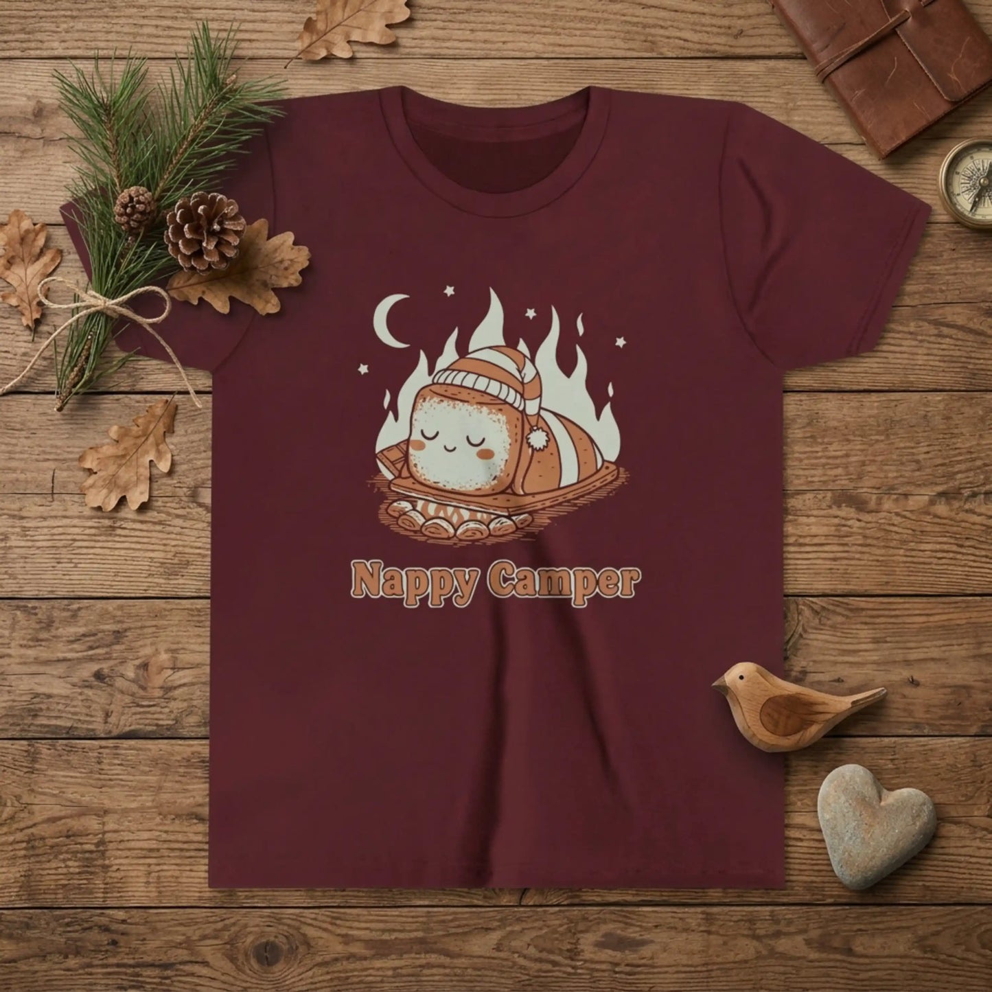 "Nappy Camper" Youth Tee — Cute Sleeping Marshmallow Camping T-Shirt