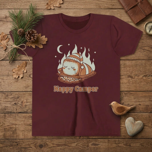"Nappy Camper" Youth Tee — Cute Sleeping Marshmallow Camping T-Shirt