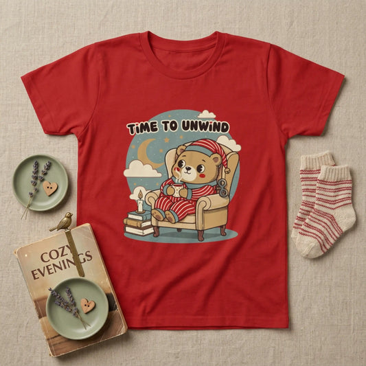 'Time to Unwind' Youth Tee — Windup Toy Bear Relaxing Graphic T-Shirt