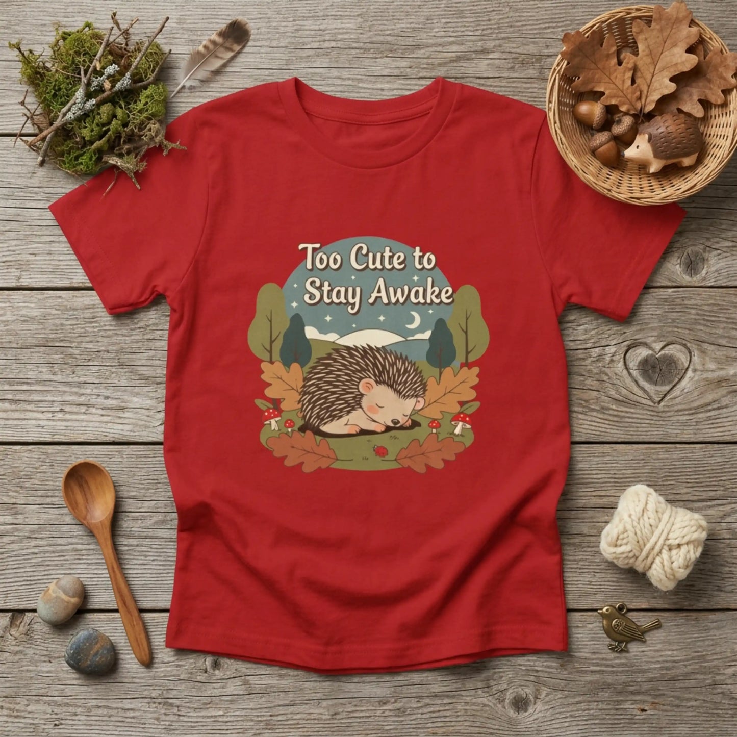 "Too Cute to Stay Awake" Hedgehog Youth Tee — Cute Sleeping Animal Kids Shirt