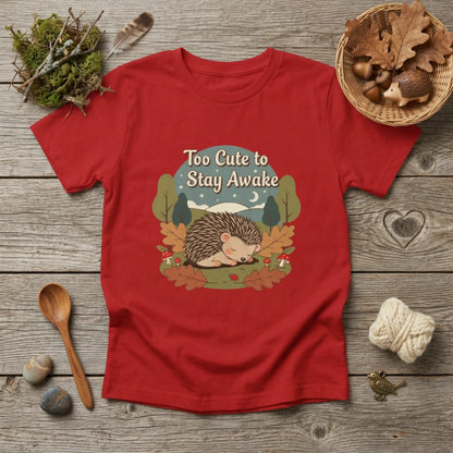 "Too Cute to Stay Awake" Hedgehog Youth Tee — Cute Sleeping Animal Kids Shirt