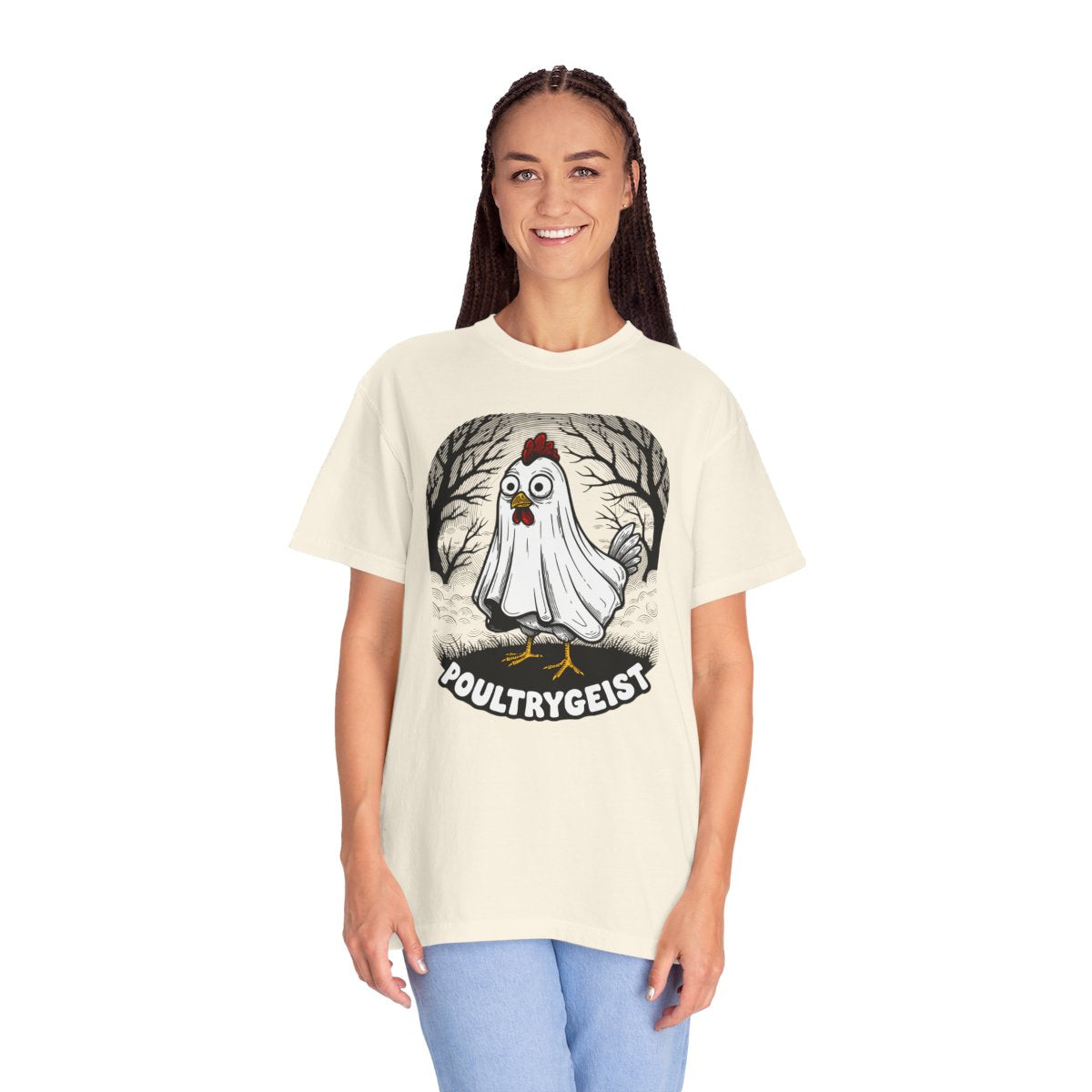 Poultrygeist T-Shirt — Funny Ghost Chicken Halloween Tee