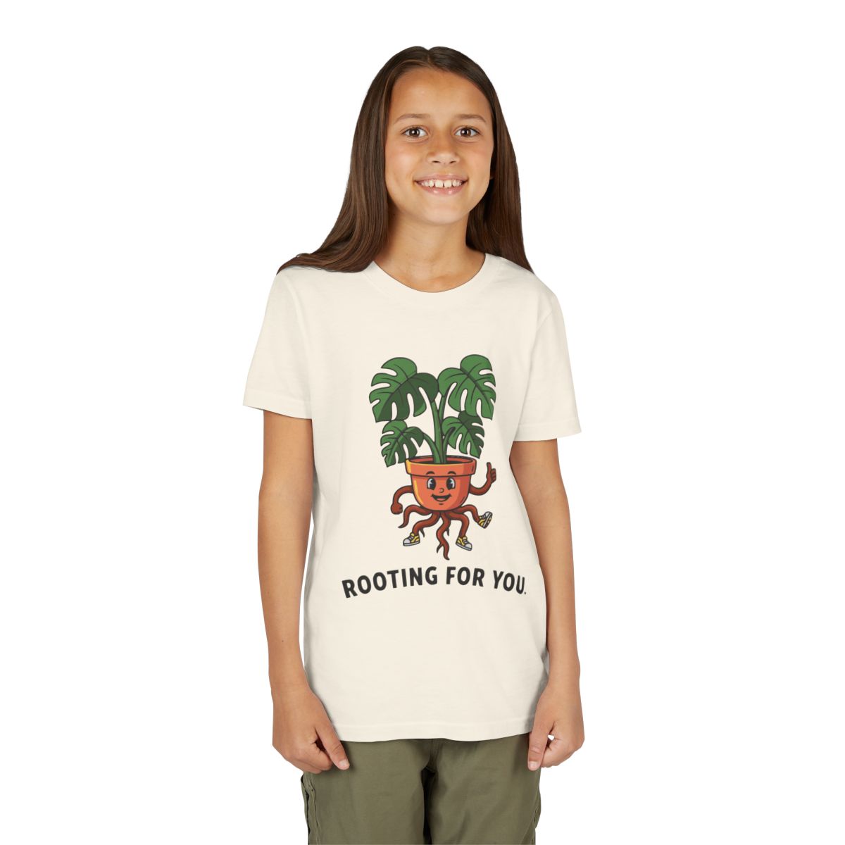 "Rooting For You" Youth Tee — Cute Plant Pot Support Graphic T-Shirt