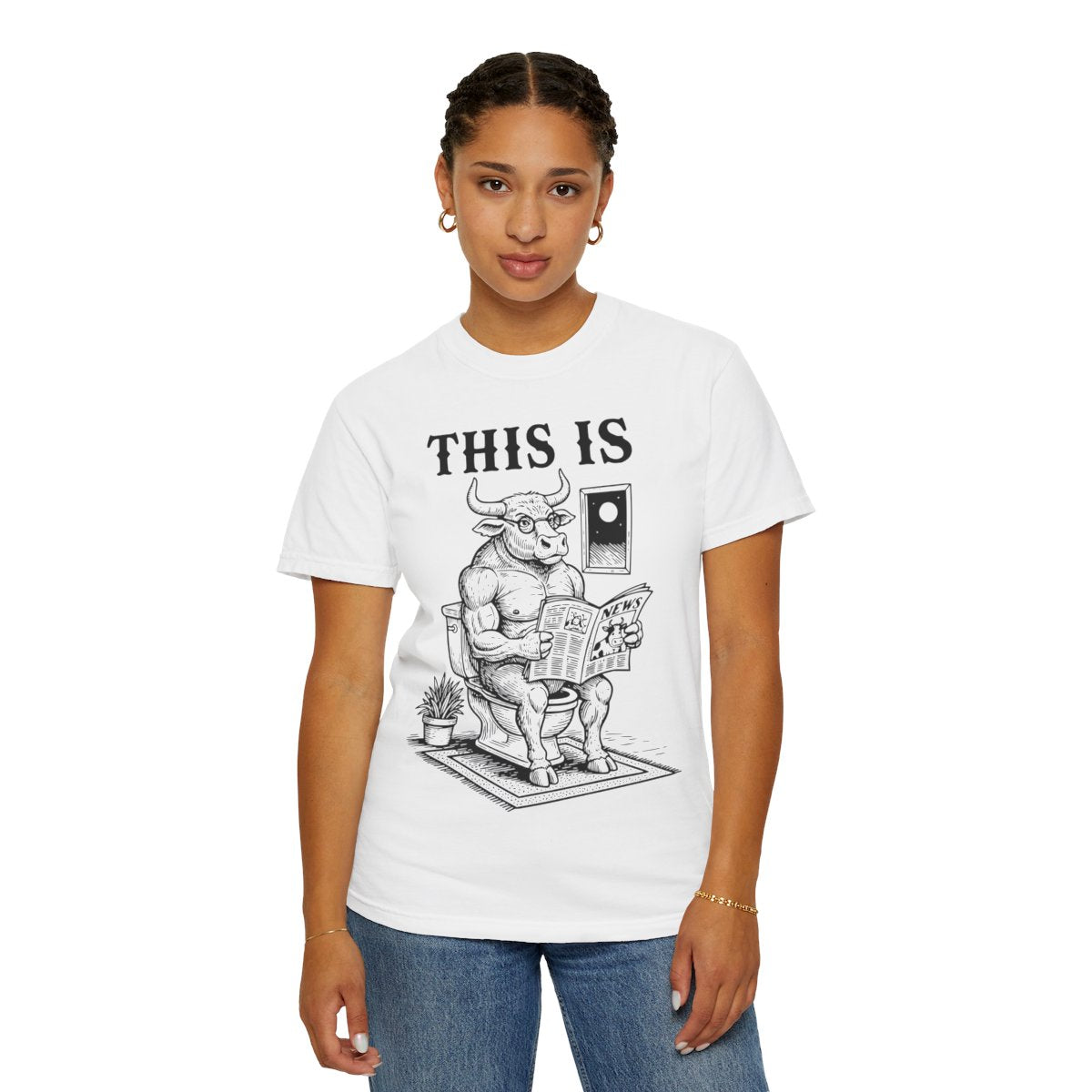 "This Is" T-Shirt — Bull Reading Newspaper on Toilet Graphic Tee