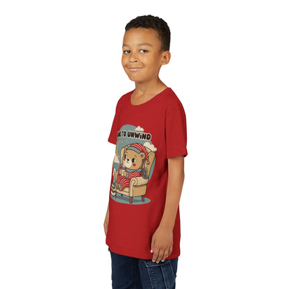'Time to Unwind' Youth Tee — Windup Toy Bear Relaxing Graphic T-Shirt