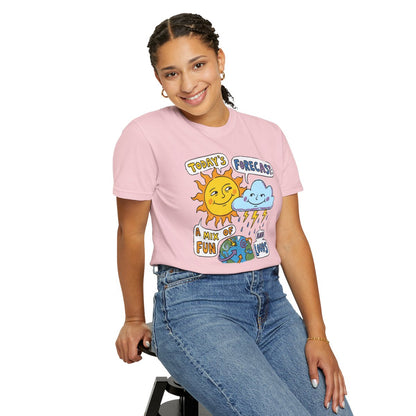 "Today's Forecast: A Mix of Fun and Louds" Tee — Playful Weather Cartoon T-Shirt
